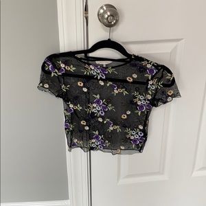 Urban outfitters mesh floral embroidered shirt